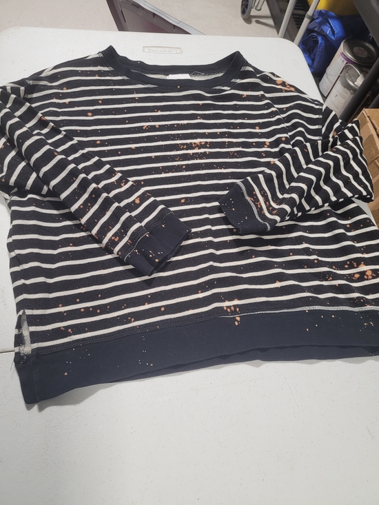 Found Tops - Black & White Striped Crewneck Top with Rust Speckle